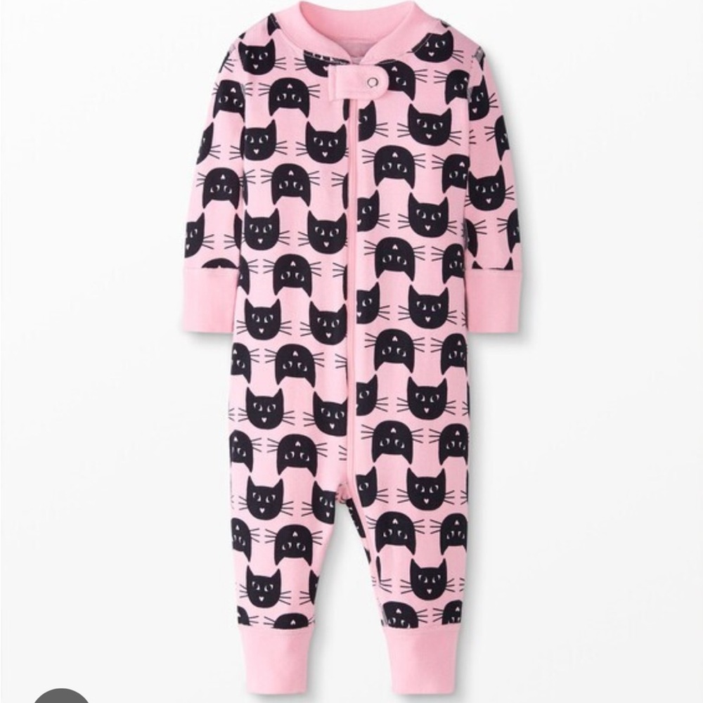 Hanna Andersson Pink and Black Cat Halloween Print Sleeper